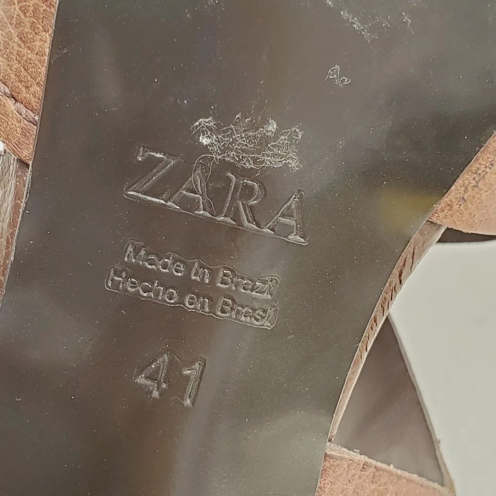 Zara Women Leather Wooden Heal Platform Strappy Sandal Shoes Brown Size 41/US 10 - Picture 9 of 14